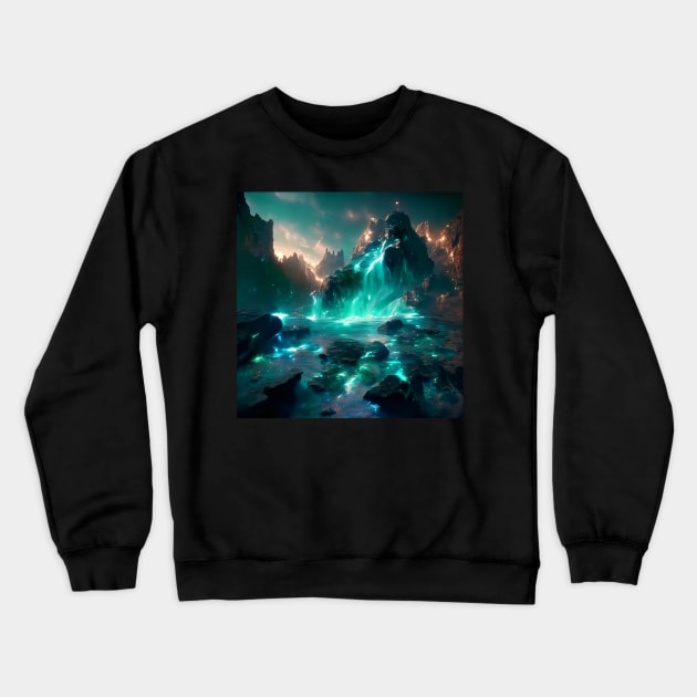 Fantasy Emerald waterfall Crewneck Sweatshirt by Lilbangdesigns